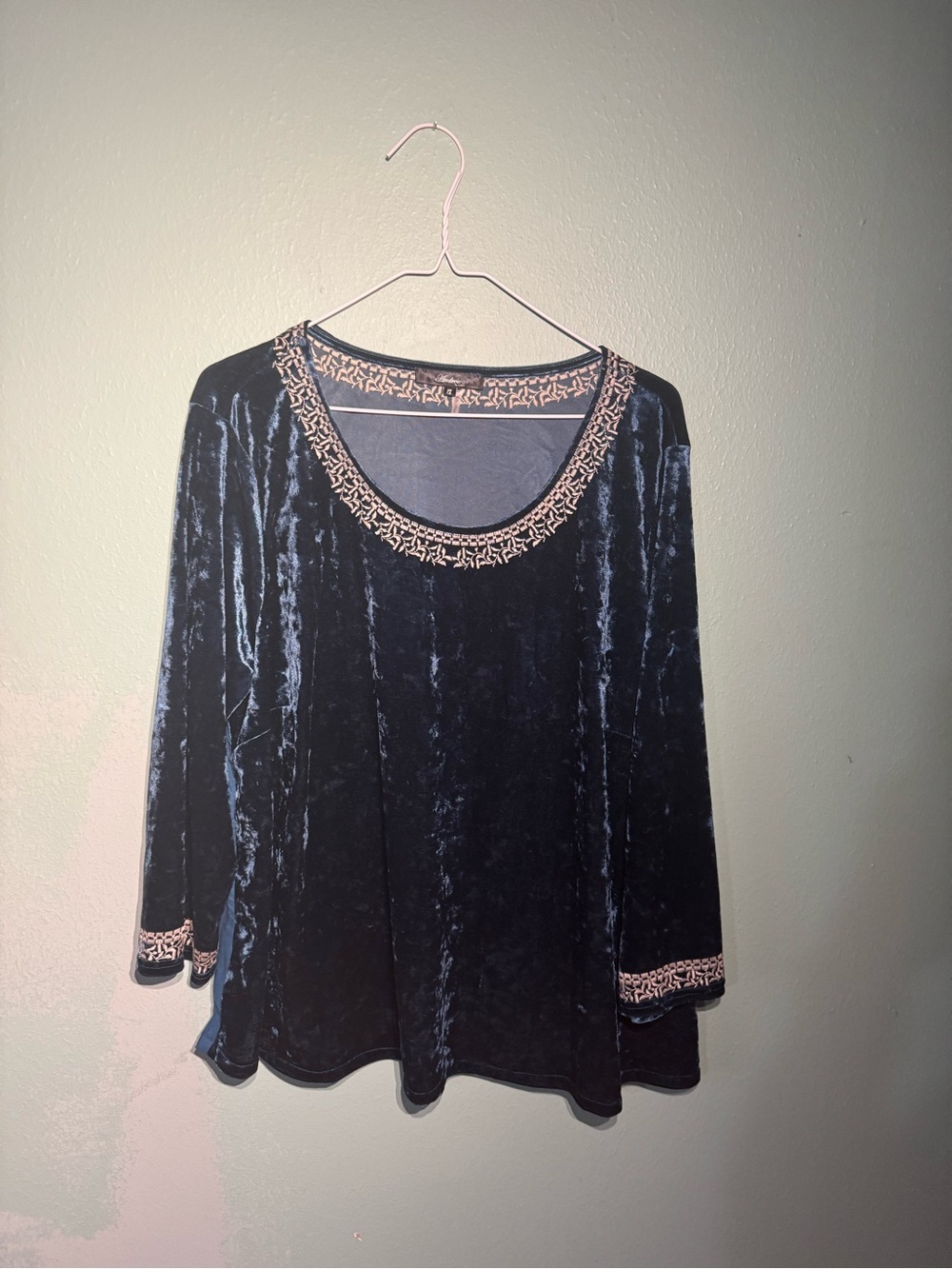 Andree Black Velvet Long Sleeve Top with Gold Trim